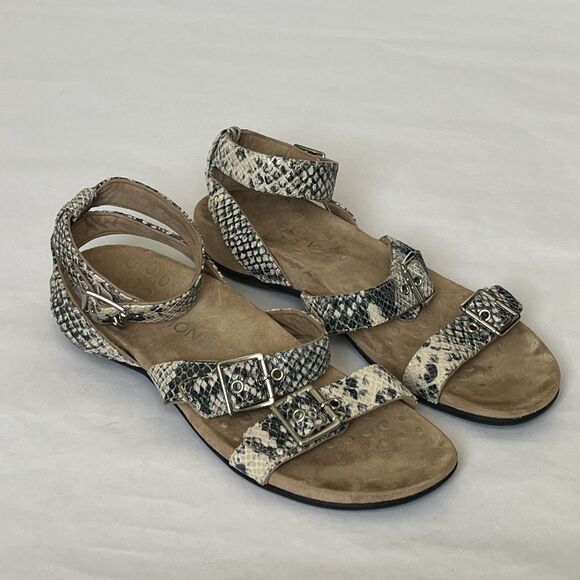 Vionic Sahara Wmns Sz 10 Black White Sandals Ankle Strap Snakeskin Leather Suede - Picture 5 of 16
